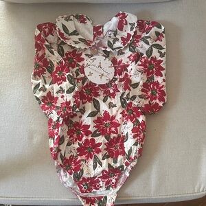 Floral Red and White Kids One Piece